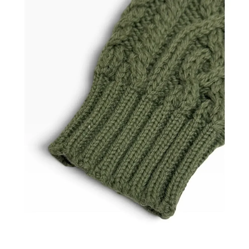 Paul James Women's M Green Wool Cable Knit Turtleneck Chunky Sweater Fisherman